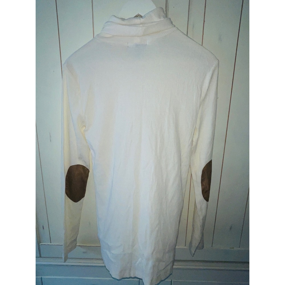 Lauren Ralph Lauren PL Ivory Ribbed Turtleneck Sweater Elbow Patches Cotton